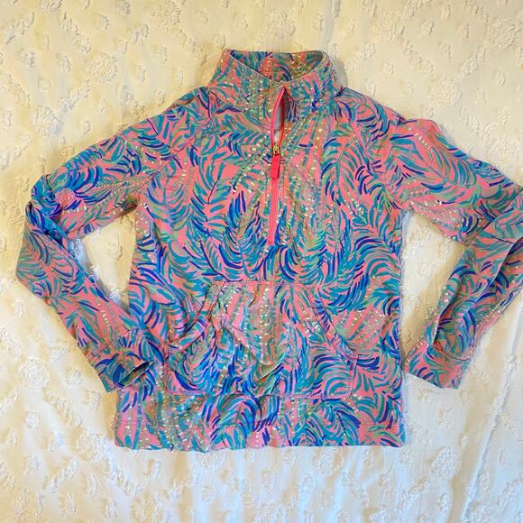 Lilly Pulitzer Other - Lilly Pulitzer Girls Size Medium 6-7 Half Zip Popover Tiki Pink Royal Lime